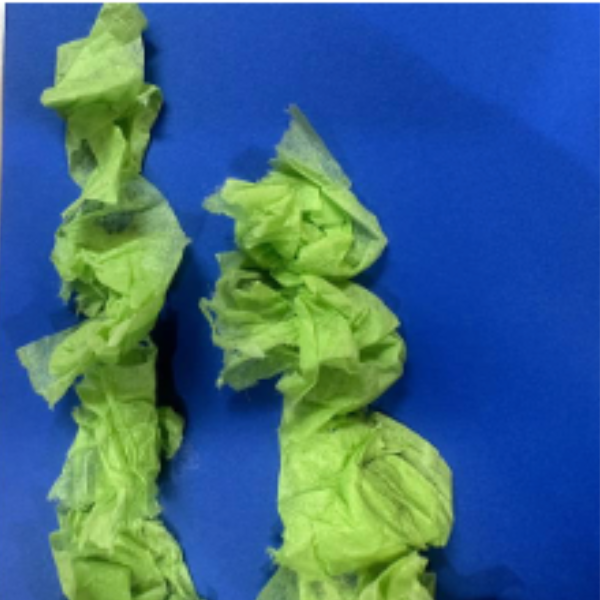 Green tissue paper crinkled to look like seaweed.