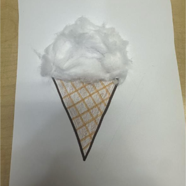 Hand drawn ice cream cone with pulled cotton balls on top.