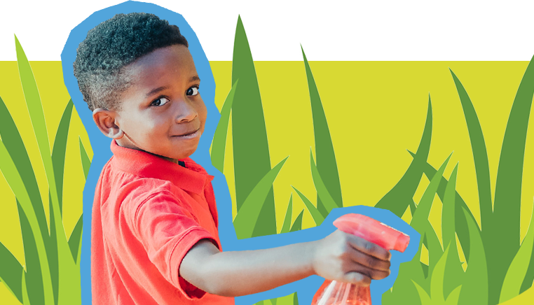 Child at SDCDM watering plants