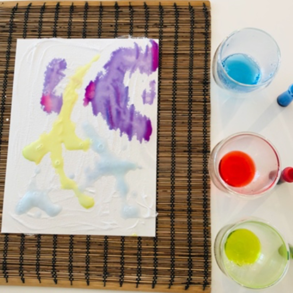 A painting using baking soda and vinegar to create a chemical reaction art piece.