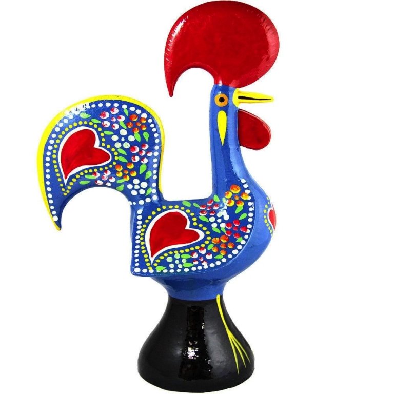 Porcelain rooster with colorful details on wings.